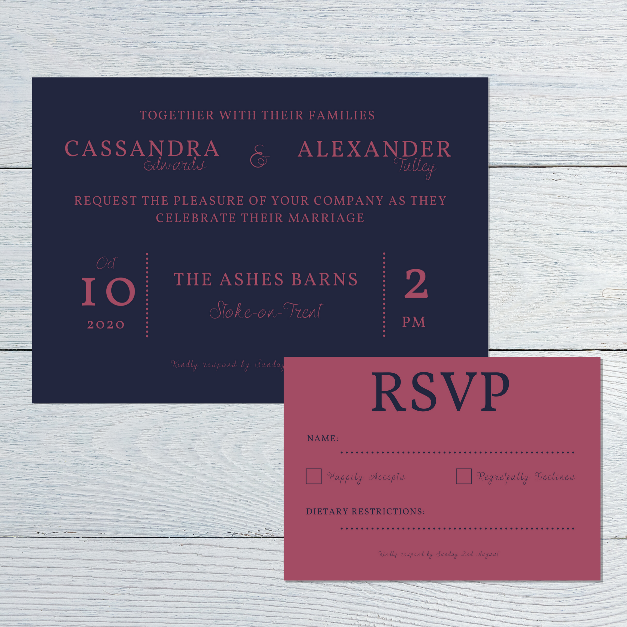 Minimalist wedding invitation and RSVP