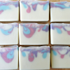 Multi-coloured swirl pattern in handmade soap